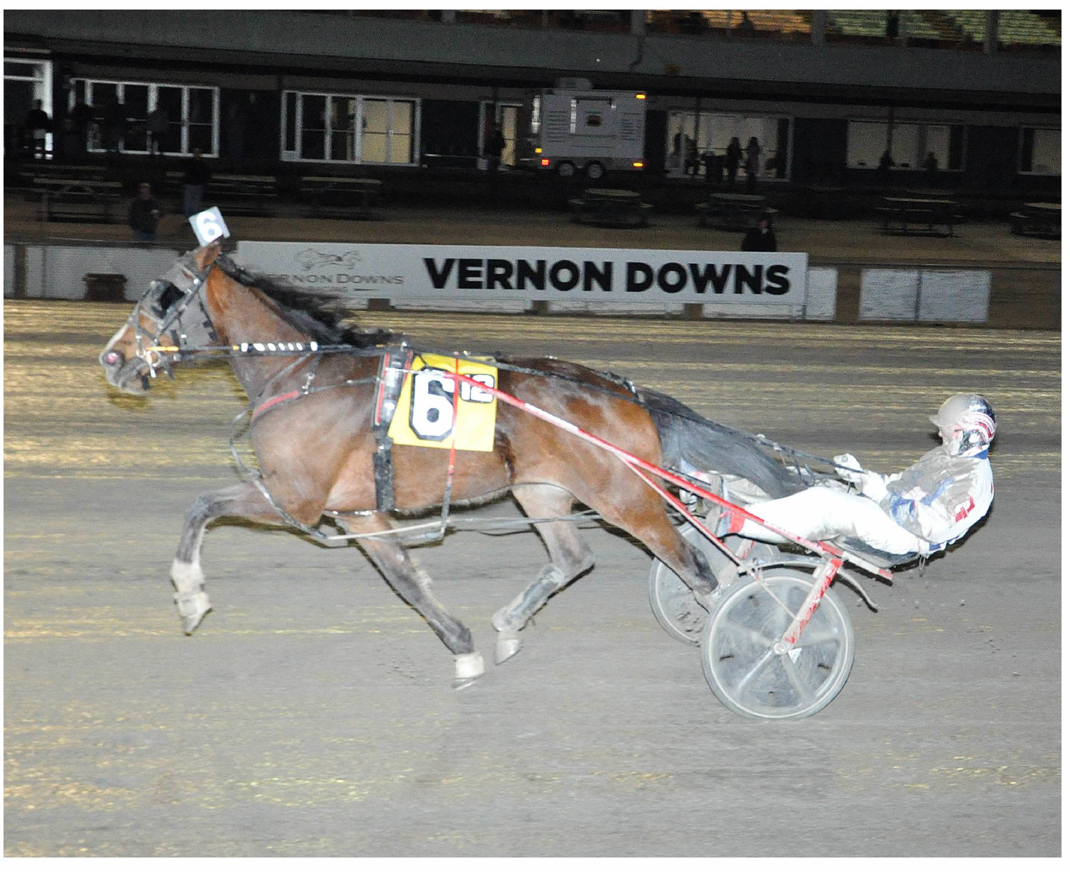 WIN STREAK — Dewey Arnold and driver Truman Gale won the $7,000 open trot co-feauture. It was the horse's fourth win in a row. He moved into first on the backstretch and cruised to a win in a seasonal best of 1:54.1.