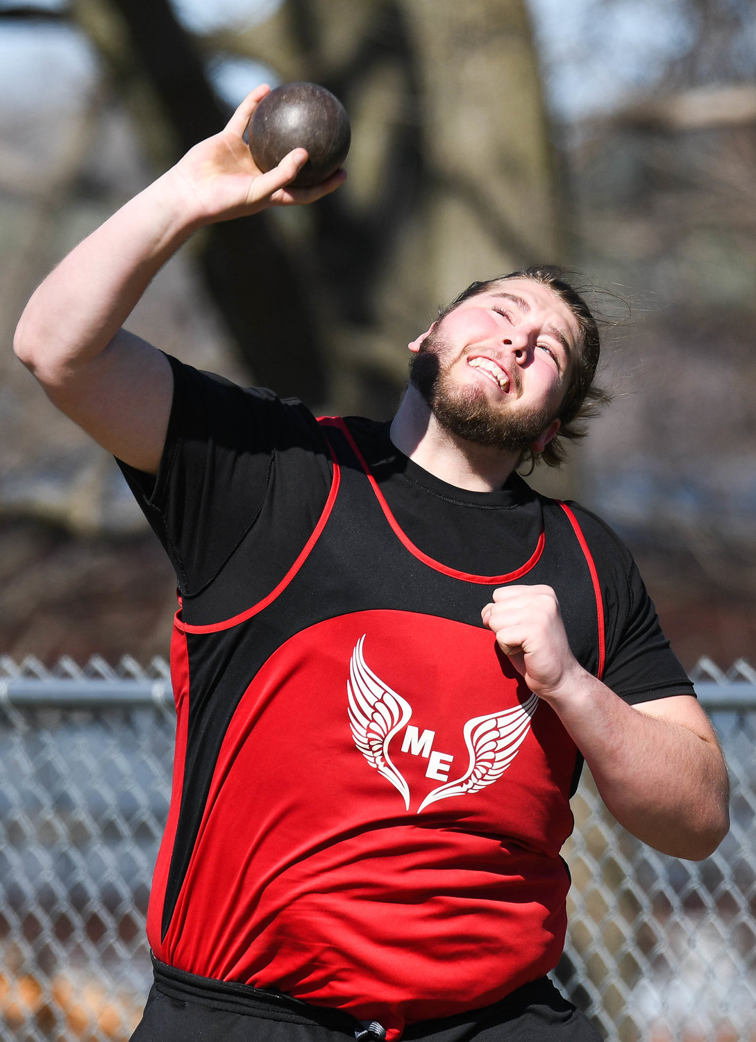 Morrisville-Eaton's Simon Thomas competes in shotput during the Cahill Classic on Friday at Sauquoit Valley High School.