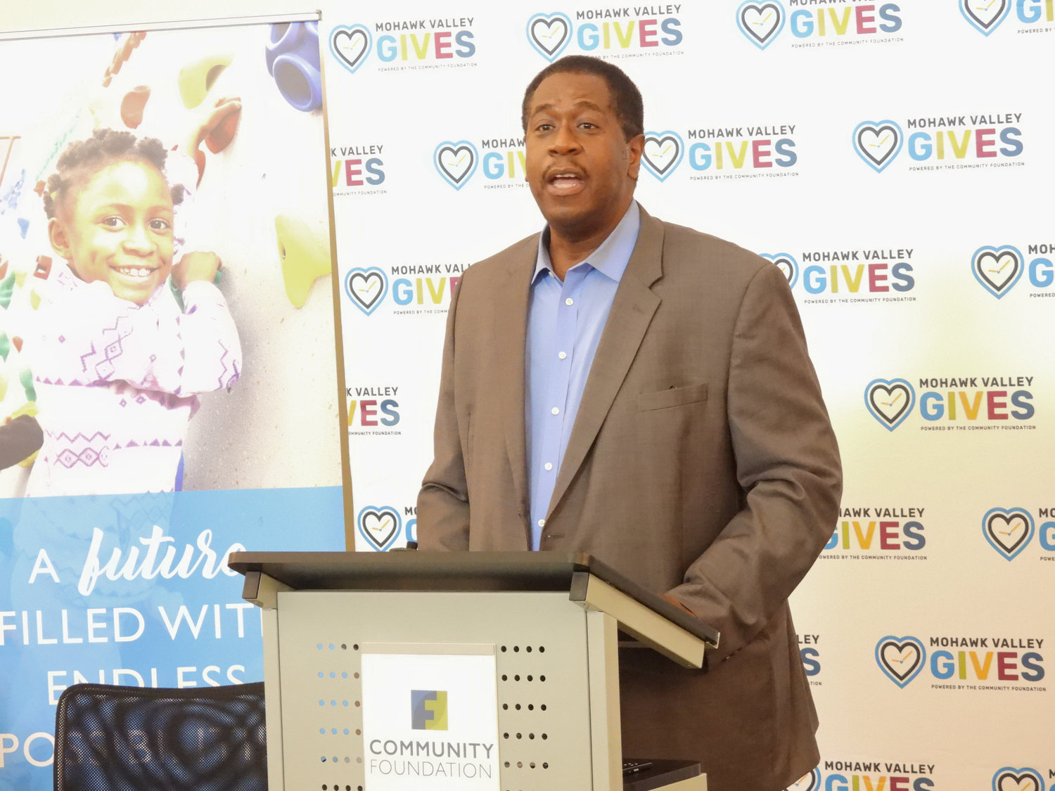 24 HOUR GIVING — Jawwaad Rasheed, chair of the Community Foundation board, speaks on the new initiative by Community Foundation and its first ever first-ever 24-hour day of giving at a press conference on Wednesday.