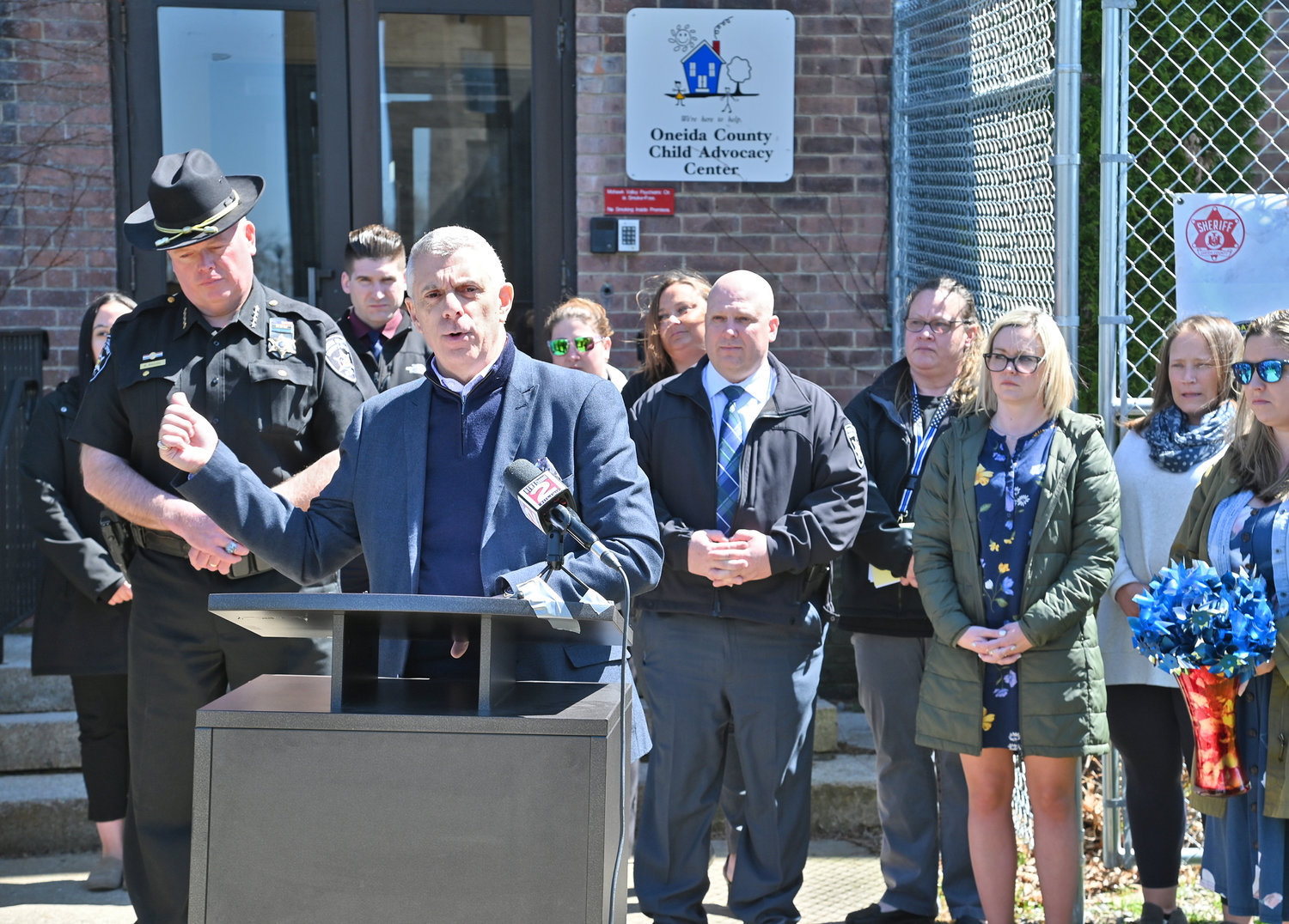 PICENTE REMEMBERS — Oneida County Executive Anthony J. Picente marks another National Child Abuse Prevention Month at the Child Advocacy Center in Utica. Picente said he is very proud of the work being done at the center, and holds an annual event to help spread awareness.