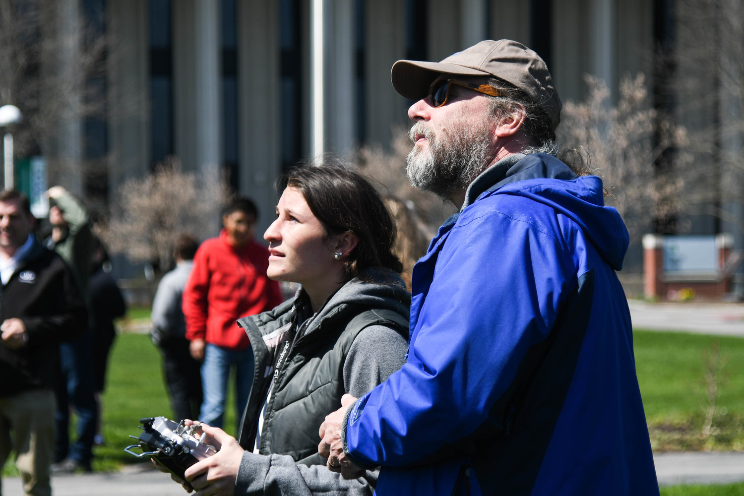 Instructor Bill Judycki helps Cooperstown resident Sarah Feik fly a drone during the 2022 Drone Festival at Mohawk Valley Community College in Utica. The event featured interactive drone demonstrations, racing drone and flight demos, hands-on racing simulators and more. Attendees also had an opportunity to fly a mini drone or hovercraft.