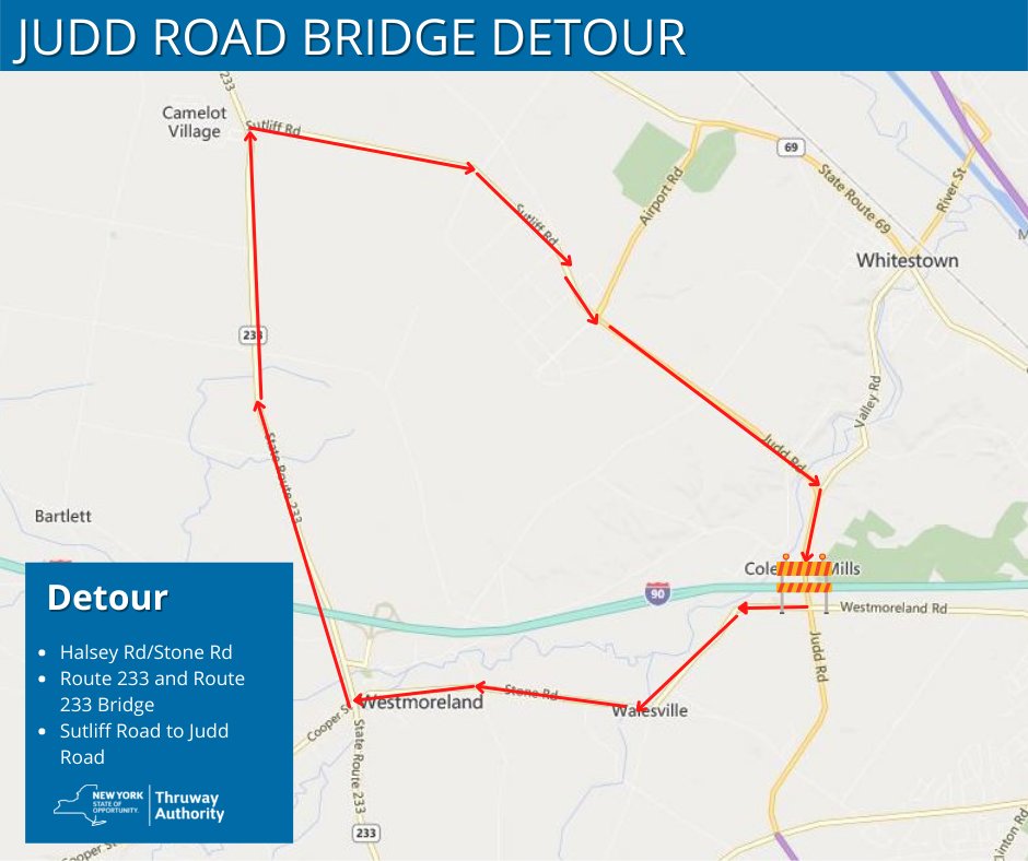 Pictured is a map of the detour that will be in place during the Judd Road bridge replacement.