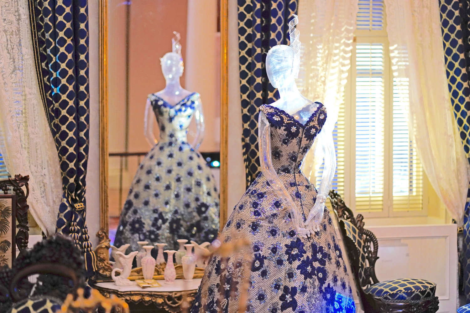 A scene staged by film director Janicza Bravo featuring fashions by designer Marguery Bolhagen is displayed as part of the Met Museum Costume Institute’s exhibit.