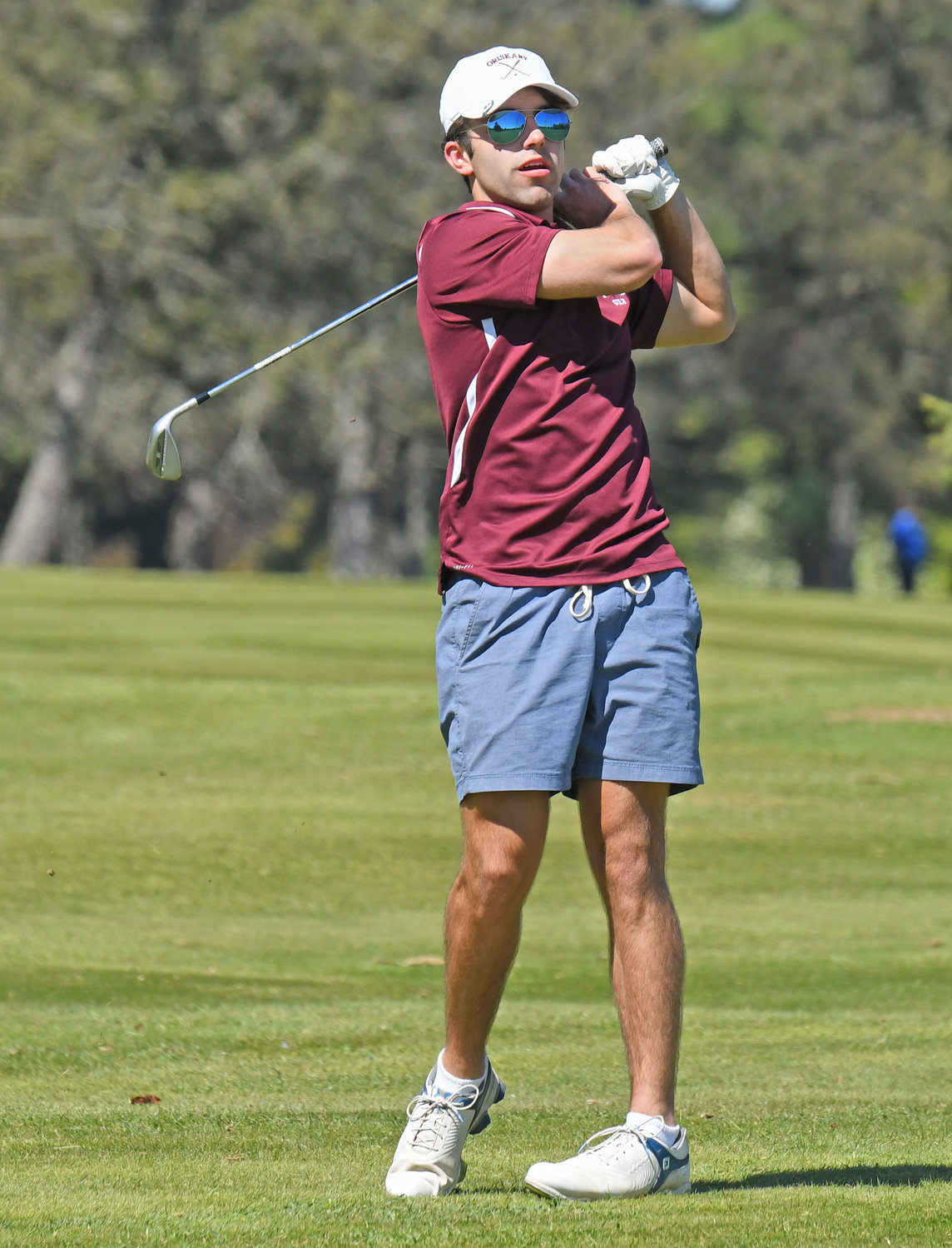 Oriskany senior Nick DeRiso watches his drive on the 10th hole at Crestwood Golf Course Wednesday against Holland Patent. DeRiso has had at least a share of the team's best score in seven of eight matches this season. Oriskany was 8-0 after the win against HP.