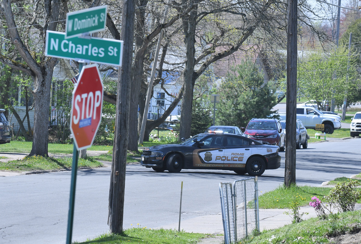 Rome Police investigate a shots fired incident on West Dominick Street, between North Charles and Watson streets, Tuesday. The incident was the topic of neighbor complaints made about different incidents and reports about suspicious activity in the area before councilors at Wednesday’s Rome Common Council meeting.