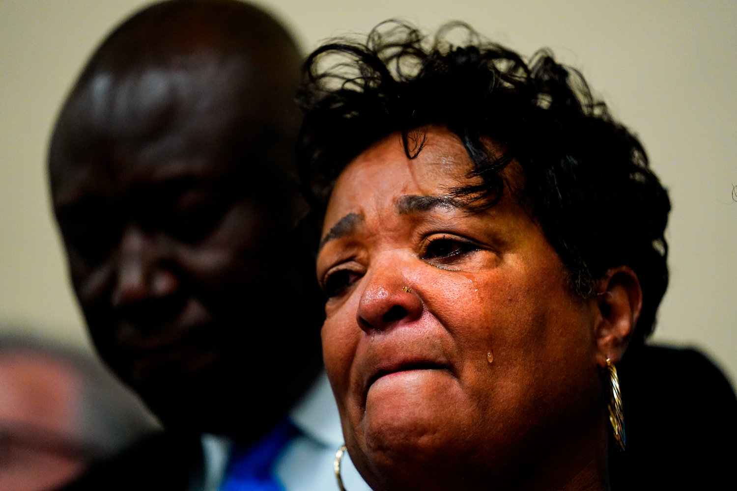 FILE - Angela Crawley, the daughter of Ruth Whitfield, a victim of shooting at a supermarket, speaks with members of the media during a news conference in Buffalo, N.Y. on May 16, 2022. The NAACP, the nation's oldest civil rights organization said it will propose a sweeping plan meant to protect Black Americans from white supremacist violence, in response to a hate-fueled massacre that killed 10 Black people in Buffalo, New York last weekend. (AP Photo/Matt Rourke, File)