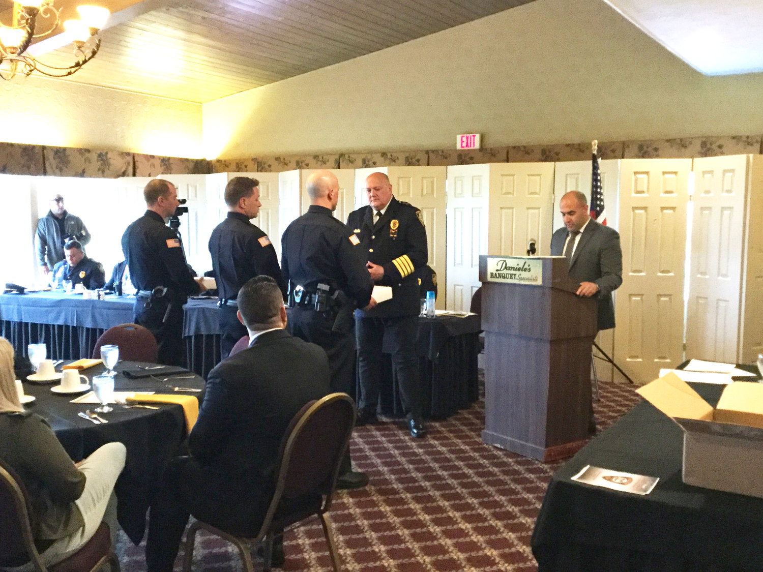Three Utica police officers — Joseph Aiello, Brian Baye, and Alan Merrick — are awarded Officer of the Year during Thursday’s ceremony due to their efforts to save two young children trapped in a house fire in December 2020.