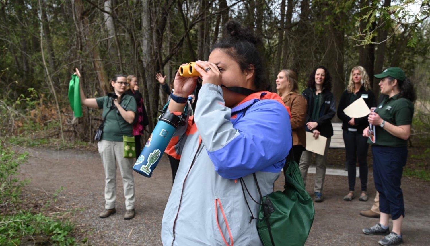 Spectators look for some feathered friends during the launch of the Central New York segment of the state birding trail.