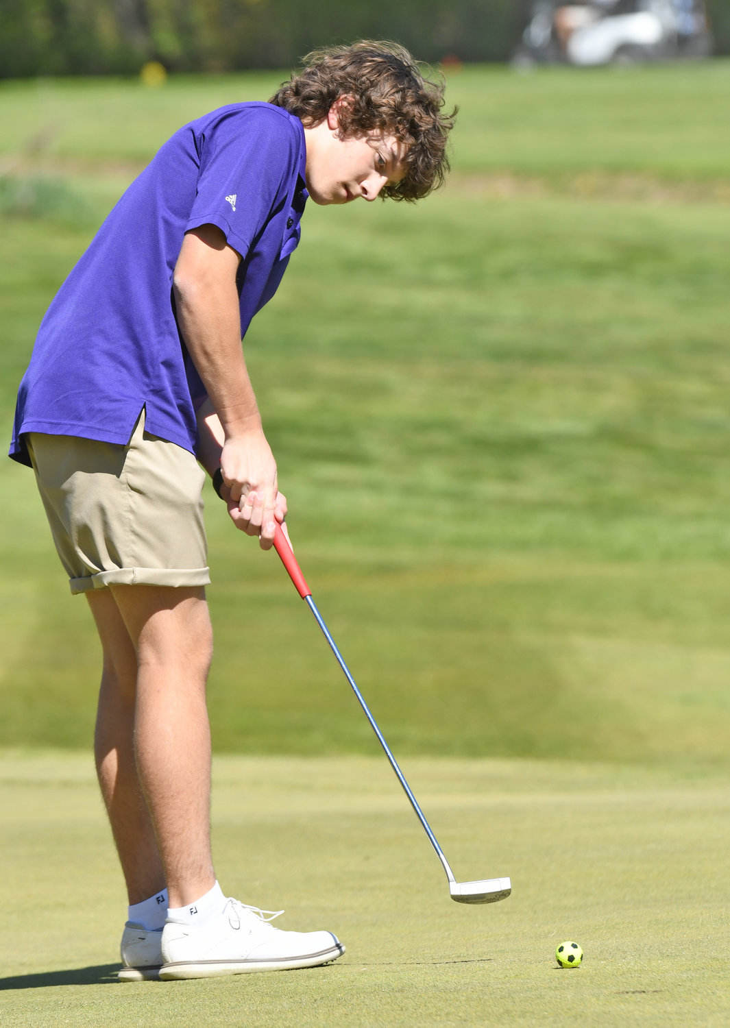Jacob Olearczyk of Holland Patent watches his putt during a recent round in which he settled for pair. He said his short game is an area he's worked on in his game.