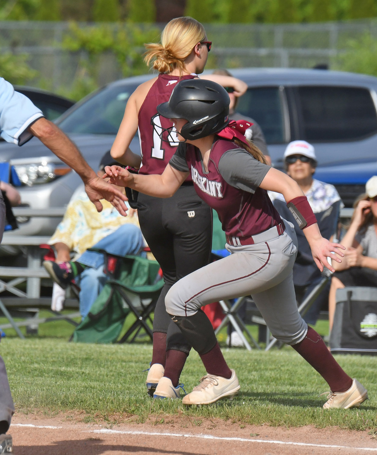 Kaelyn Buhler of Oriskany turns to run to second base after the ball was overthrown to first base. She scored later in the inning, which proved to be the game-winning run in the team's 7-4 win over Sackets Habor in the Section III Class D quarterfinals.
