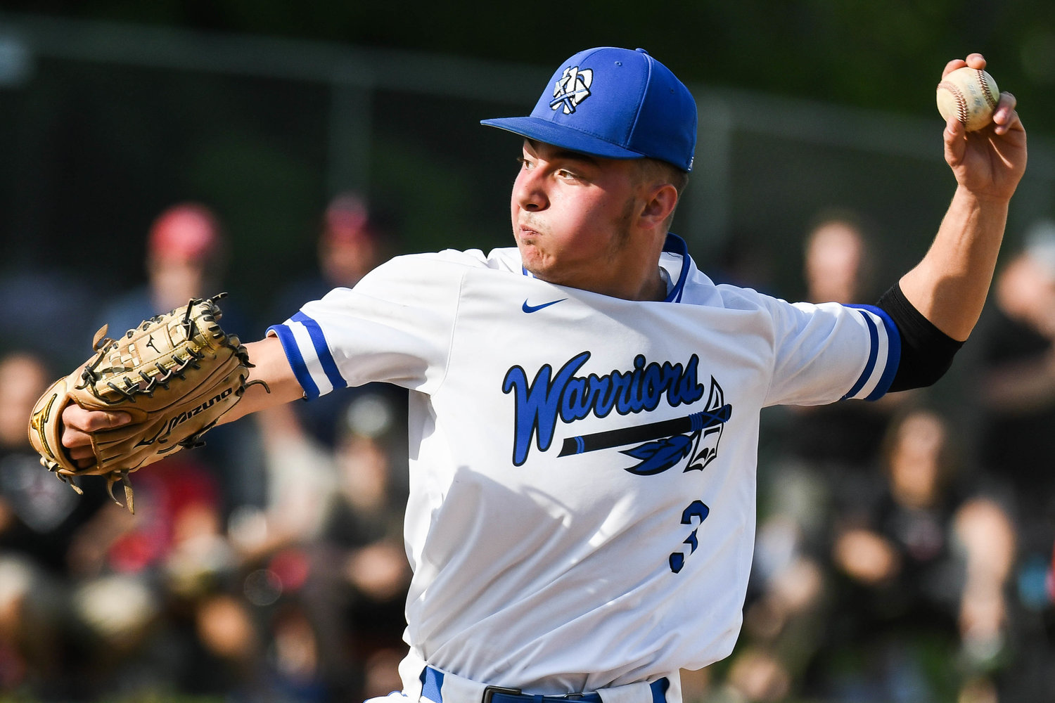 Whitesboro's Colin Skermont delivers a pitch during the game against Jamesville-Dewitt on Thursday. Skermont threw a complete game in the team's 4-2 win to advance to the Section III Class A semifinals.