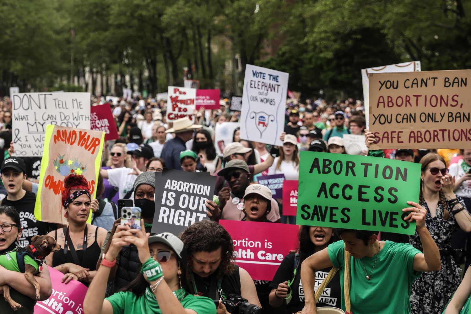 Protesters rally in Cadman Plaza during an abortion rights demonstration on May 14 in the Brooklyn borough of New York. New York lawmakers begin voting on legal protections for abortions for people seeking and providing abortions in the state under a package of legislation lawmakers began debating Tuesday.