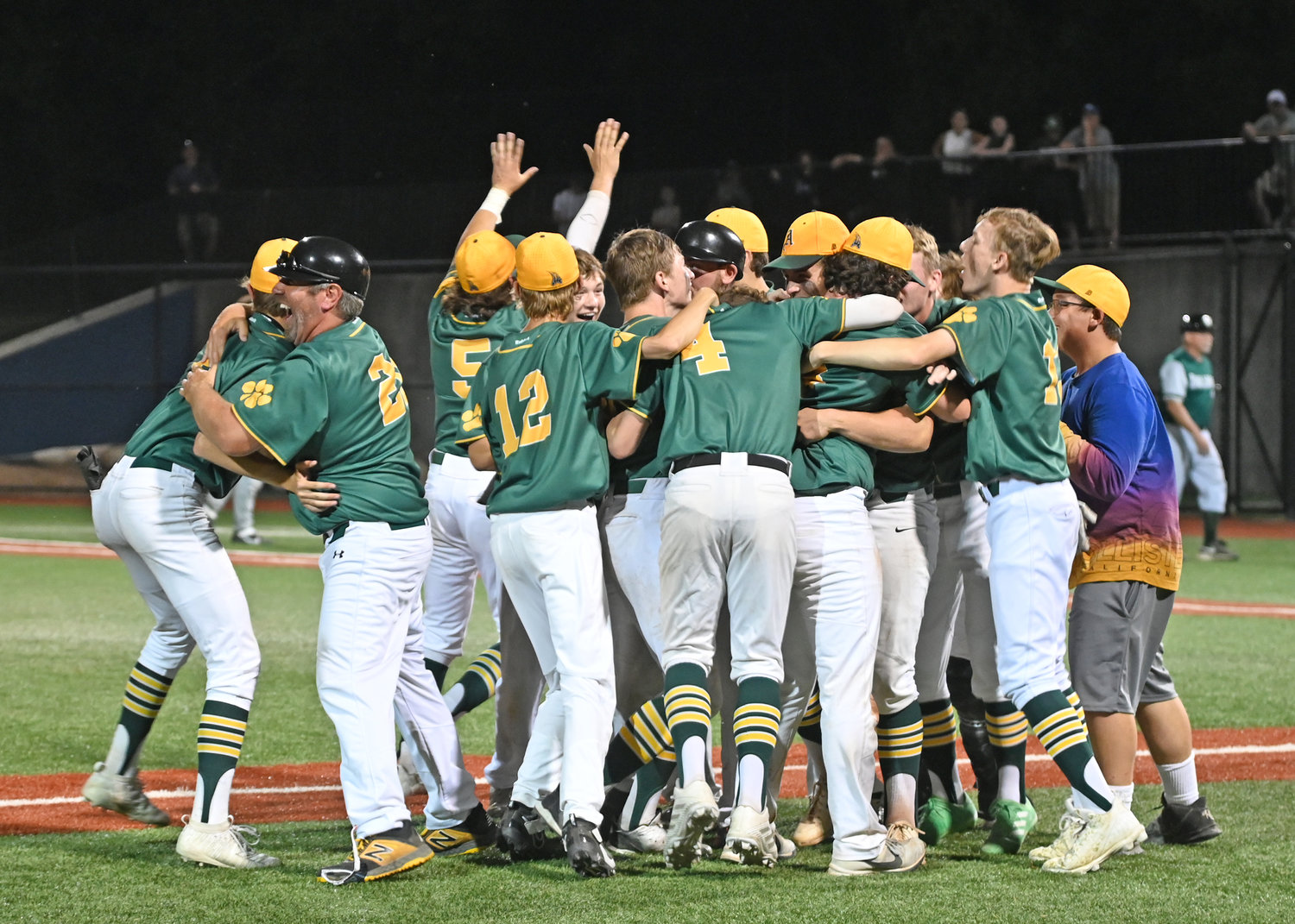 The Adirondack baseball celebrates the Section III Class C championship game win over Westmoreland Tuesday night at Onondaga Community College. The 11-seed Wildcats won 6-2 to upset the top-seeded Bulldogs, who were 19-0 going into the game, including two wins over Adirondack in the regular season.