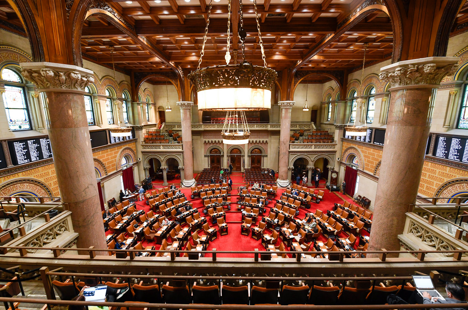 The Assembly Chamber is pictured during a legislative session at the state Capitol on the last scheduled day of the 2022 legislative session Thursday, June 2, 2022, in Albany, N.Y. (AP Photo/Hans Pennink)