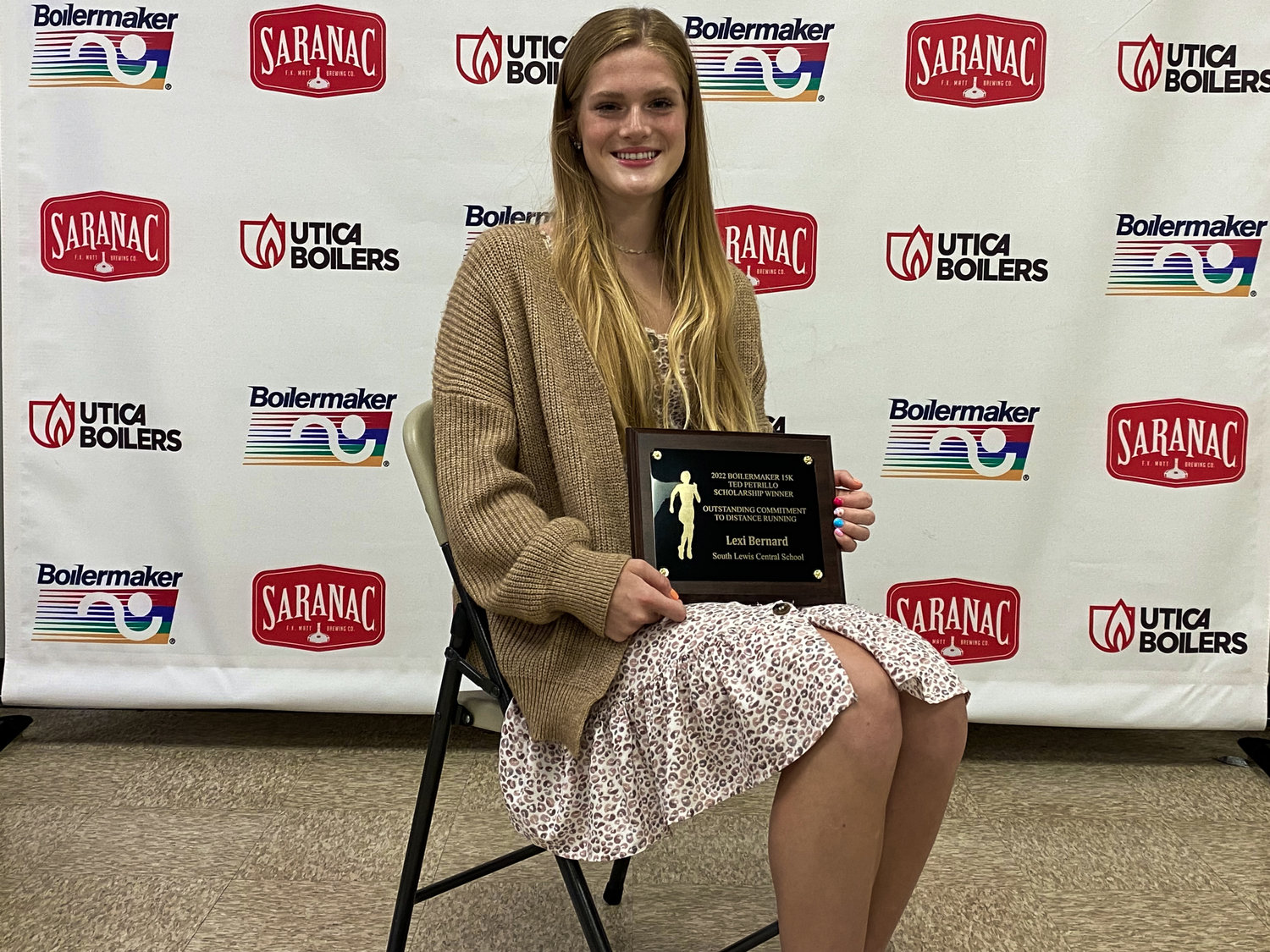 Lexi Bernard, winner of the 2022 Boilermaker Road Race Ted Petrillo Scholarship for Outstanding Commitment to Distance Running.