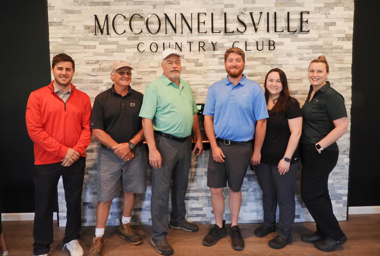 McConnellsville Country Club is under new management and owners Todd and Cindy Bowman are looking to continue the Club’s legacy while bringing positive changes that build on it. Pictured: from left Head Golf Professional Kyle Siegel, Head Superintendent John Shannon, Co-Owner Todd Bowman, Assistant Superintendent Austin Cook, General Manager Jessica Cook, and Sales and Event Manager Katie Bristol