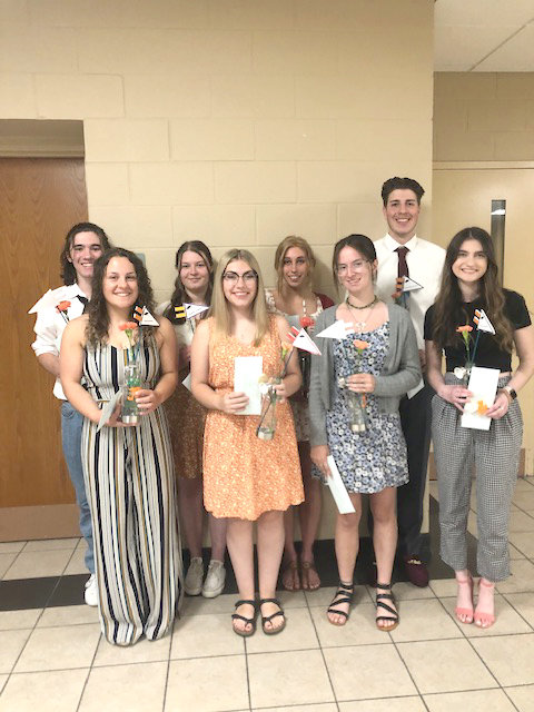 The Rome Dollars for Scholars held its annual awards dinner on Wednesday at Rome Free Academy. Among those receiving scholarships were, from left, front row: Alanna Fragapane, McKenzie Pantola, Nicole Grande, and Alexandria Ferretti; back row: Alexander Woodward, Mena Brazinski, Emily Toth-Ratazzi, and Ryan Davis.