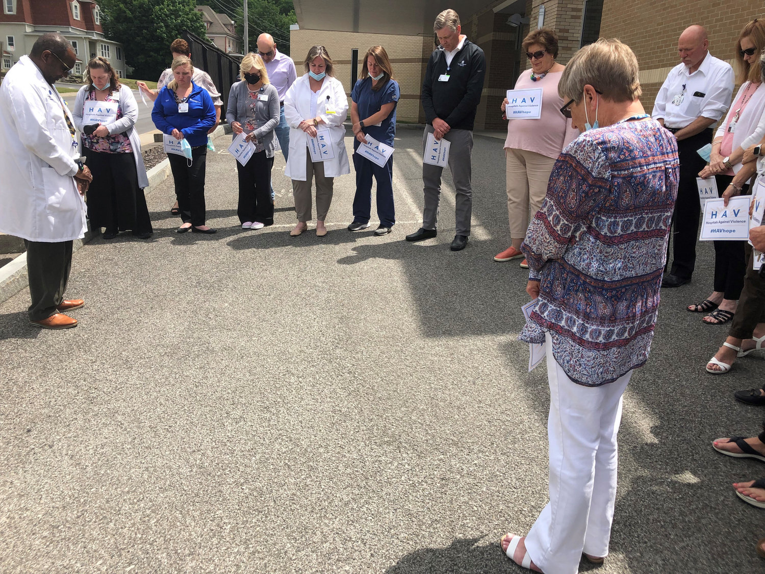 Employees gather for a moment of silence at Bassett Medical Center, A.O. Fox Hospital, and Little Falls Hospital, among other locations.