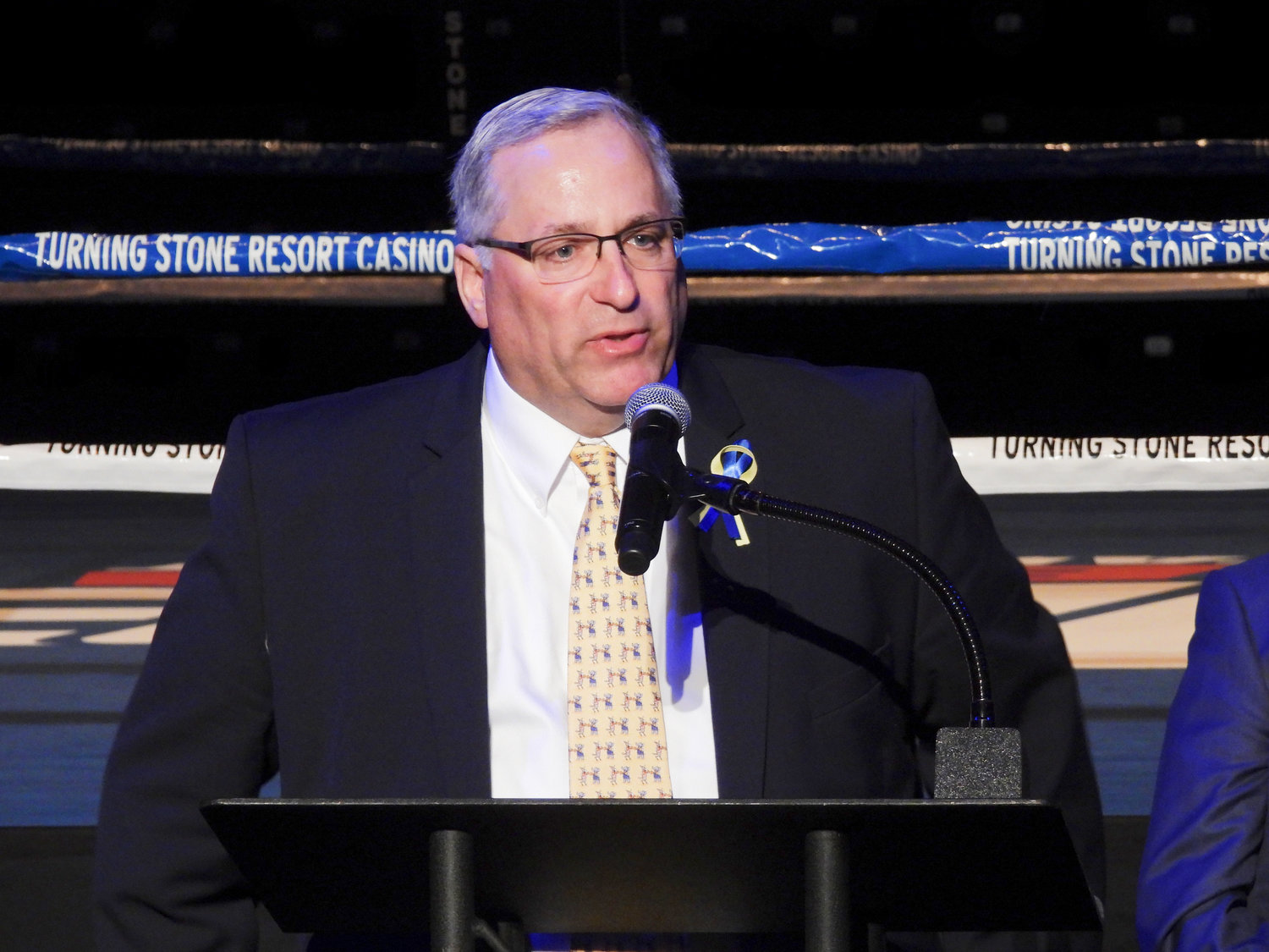 Madison County Chairman John Becker speaks at a press conference on Thursday at the Turning Stone, kicking off the Boxing Hall of Fame Weekend