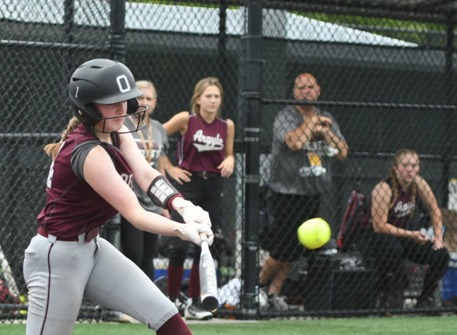 An Oriskany batter tries to connect with a pitch during a state Class D game on Saturday on Long Island. Oriskany won its semifinal game before falling in the finals later in the  day. (Photo submitted by Michael Buehler)