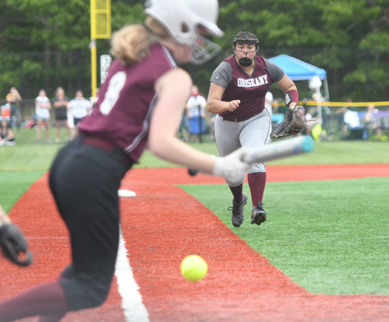 An Oriskany player tries to make a play during a state Class D game on Saturday on Long Island. Oriskany played in the state finals for the first time in program history. (Photo submitted by Michael Buehler)