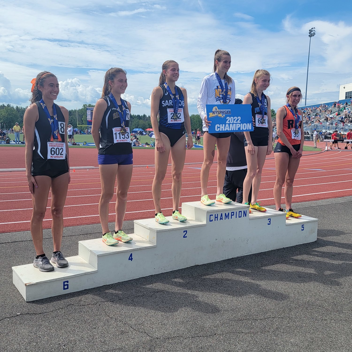 Rome Free Academy senior Emily Toth-Ratazzi, far right, placed was fifth in the state in the 2,000-meter steeplechase in the championships at Cicero-North Syracuse.