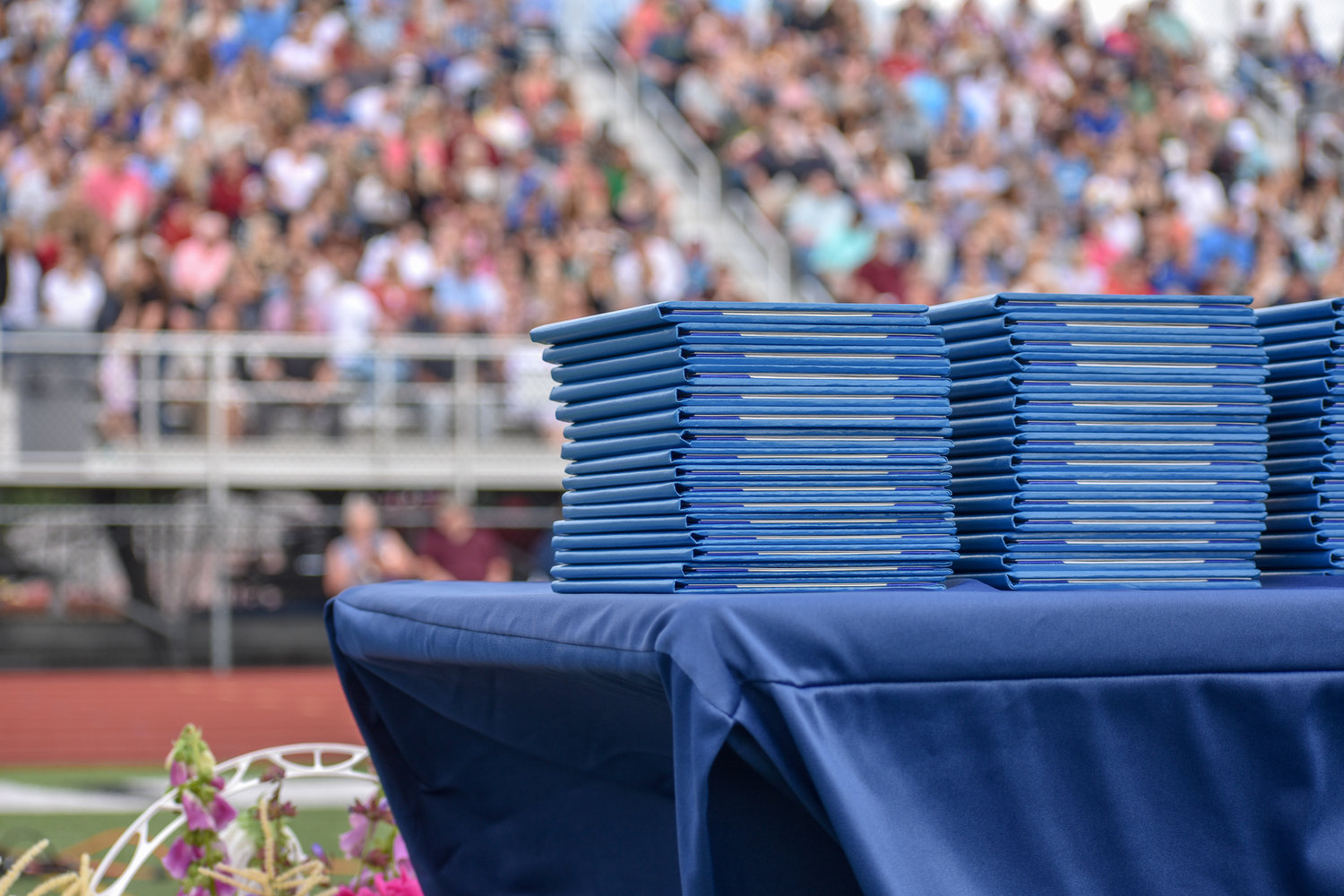 Pictured are the Camden Class of 2022's diplomas stacked nicely before the ceremony.