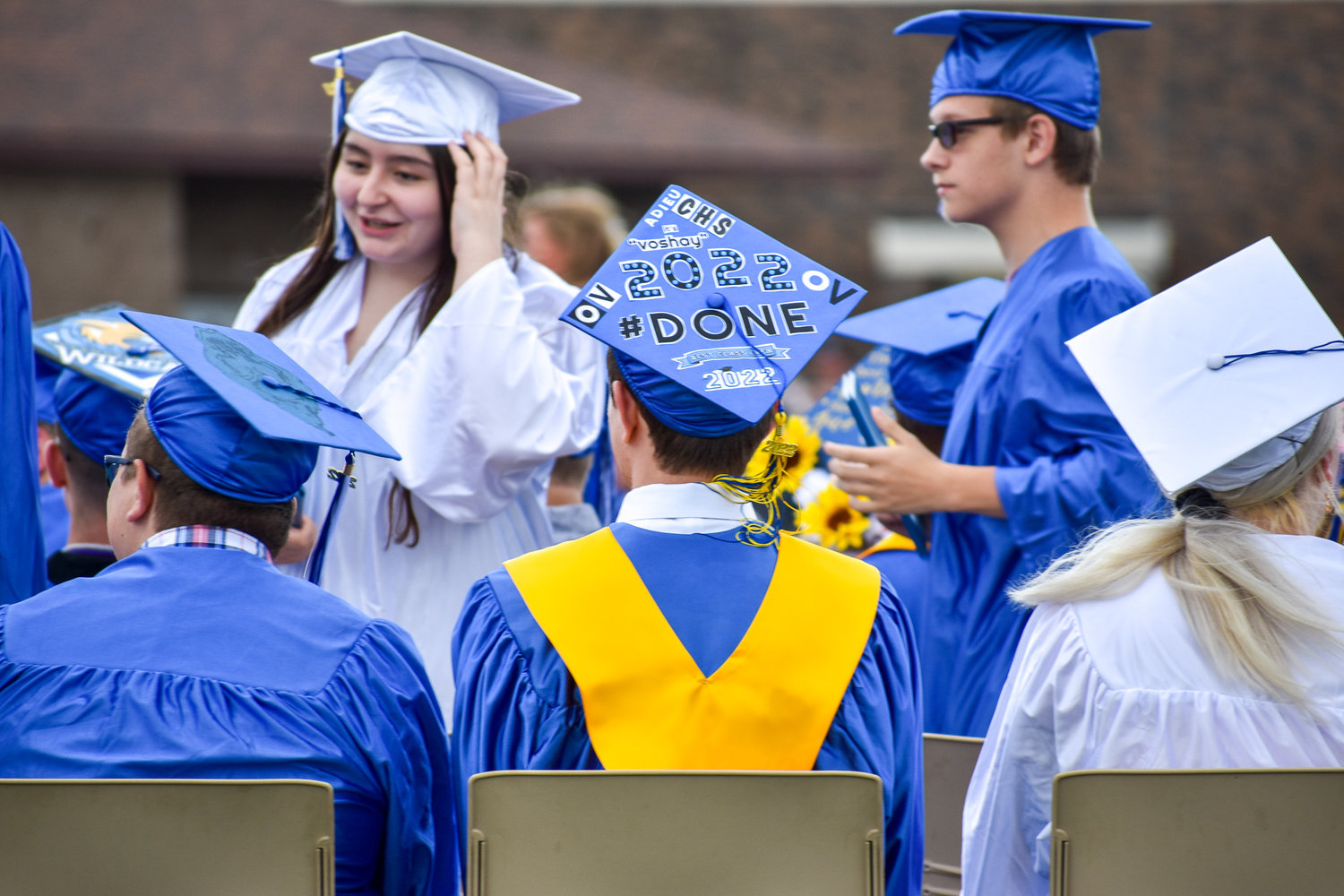 Several seniors decorated their caps for their big day.