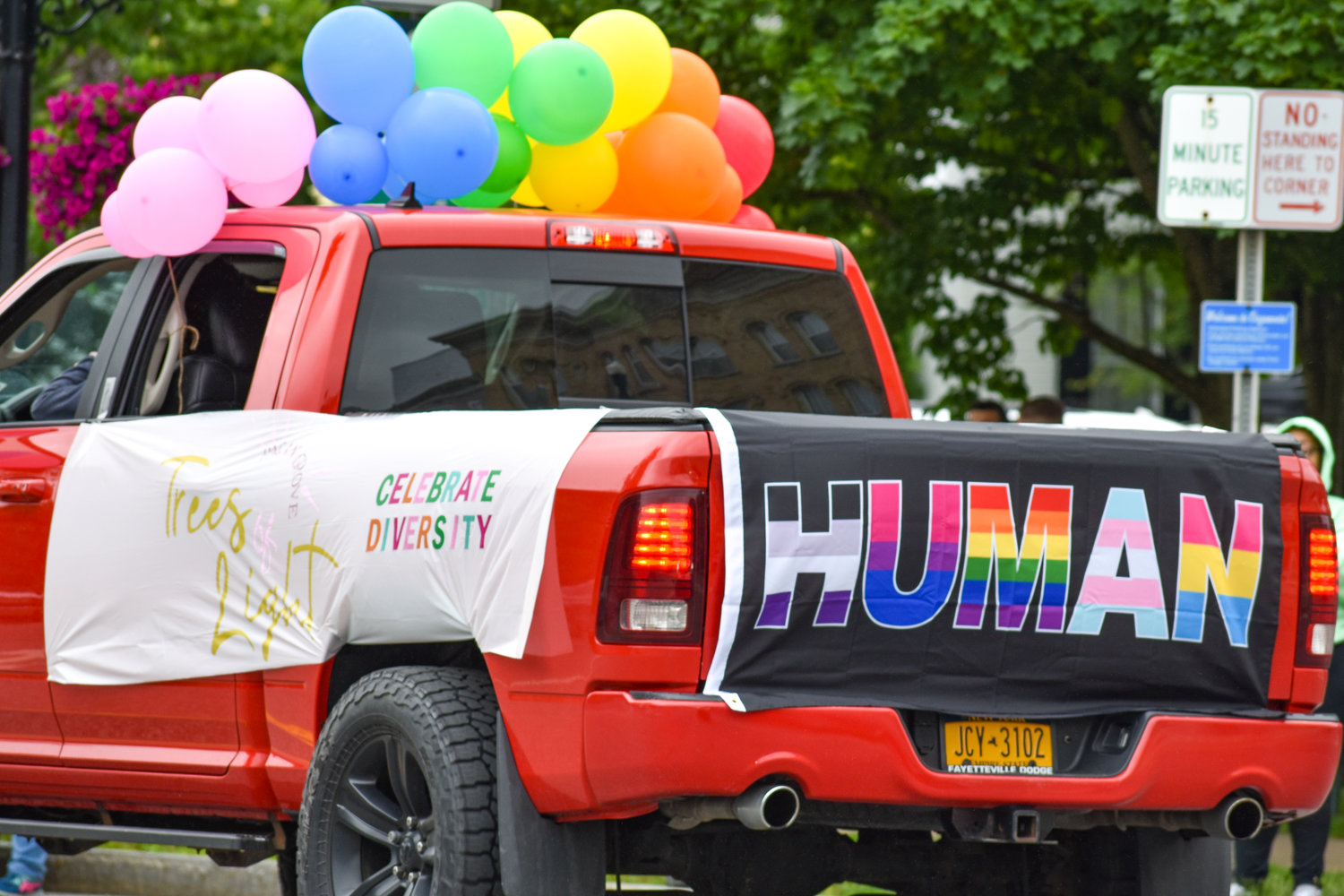 This pickup truck was decked out in banners and balloons for the pride parade hosted in Cazenovia on Saturday.