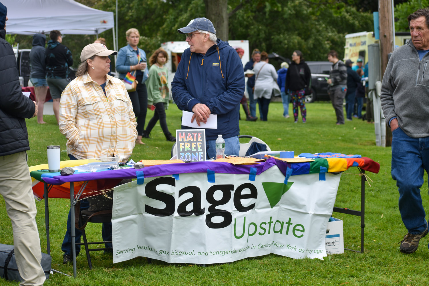 LGBTQ+ support organizations like Sage Upstate shared information with attendants at Caz Pride Fest on Saturday. Sage Upstate offers programs and outreach to counter isolation and improve health for older LGBTQ people.