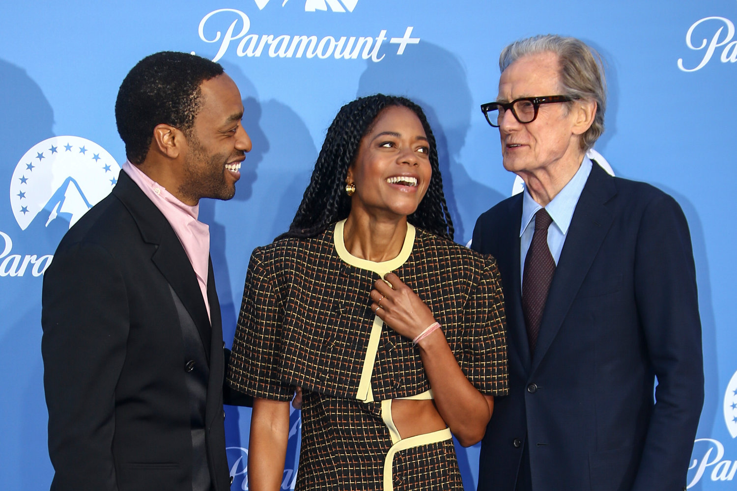 Chiwetel Ejiofor, from left, Naomie Harris and Bill Nighy pose for photographers upon arrival at the UK launch of the streaming site Paramount +, in London, Monday, June 20, 2022. (Photo by Joel C Ryan/Invision/AP)