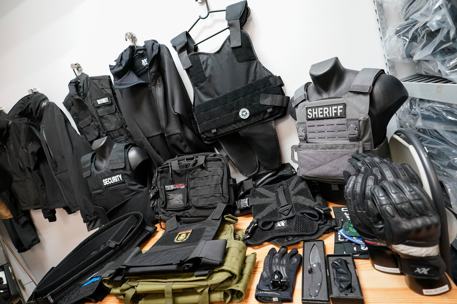 Tactical gear are on display at 221B Tactical's company headquarter in New York, Tuesday, June 14, 2022. (AP Photo/Mary Altaffer)