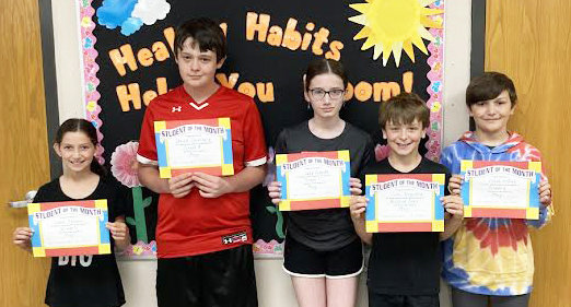 South Lewis Students of the Month, from left: Lana Aganier, David Gallogly, Lili Cihocki, Cole Krywosa, and Caleb Axtell.