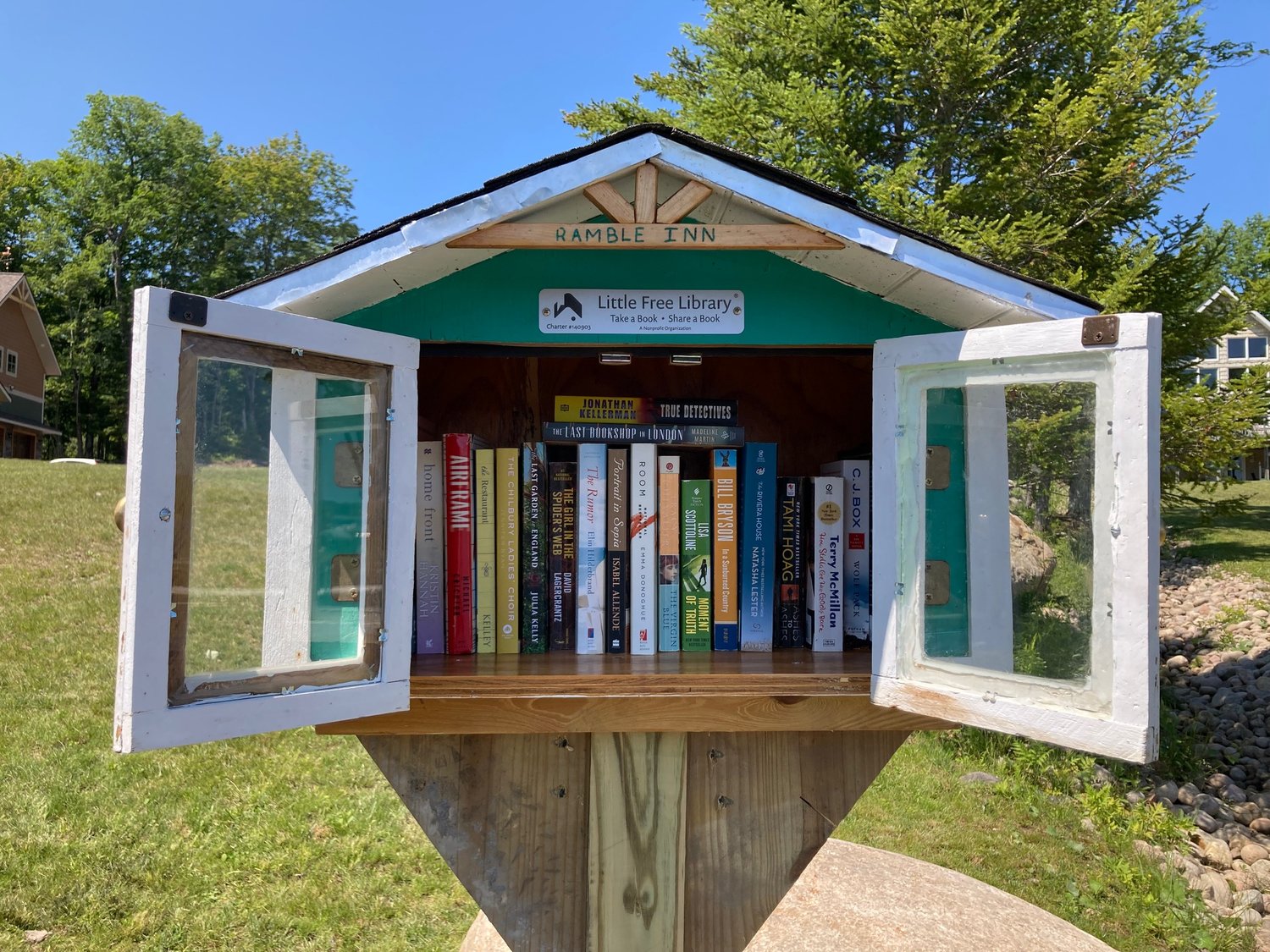 A Little Free Library on the southeastern shore of the middle section of Kayuta Lake.