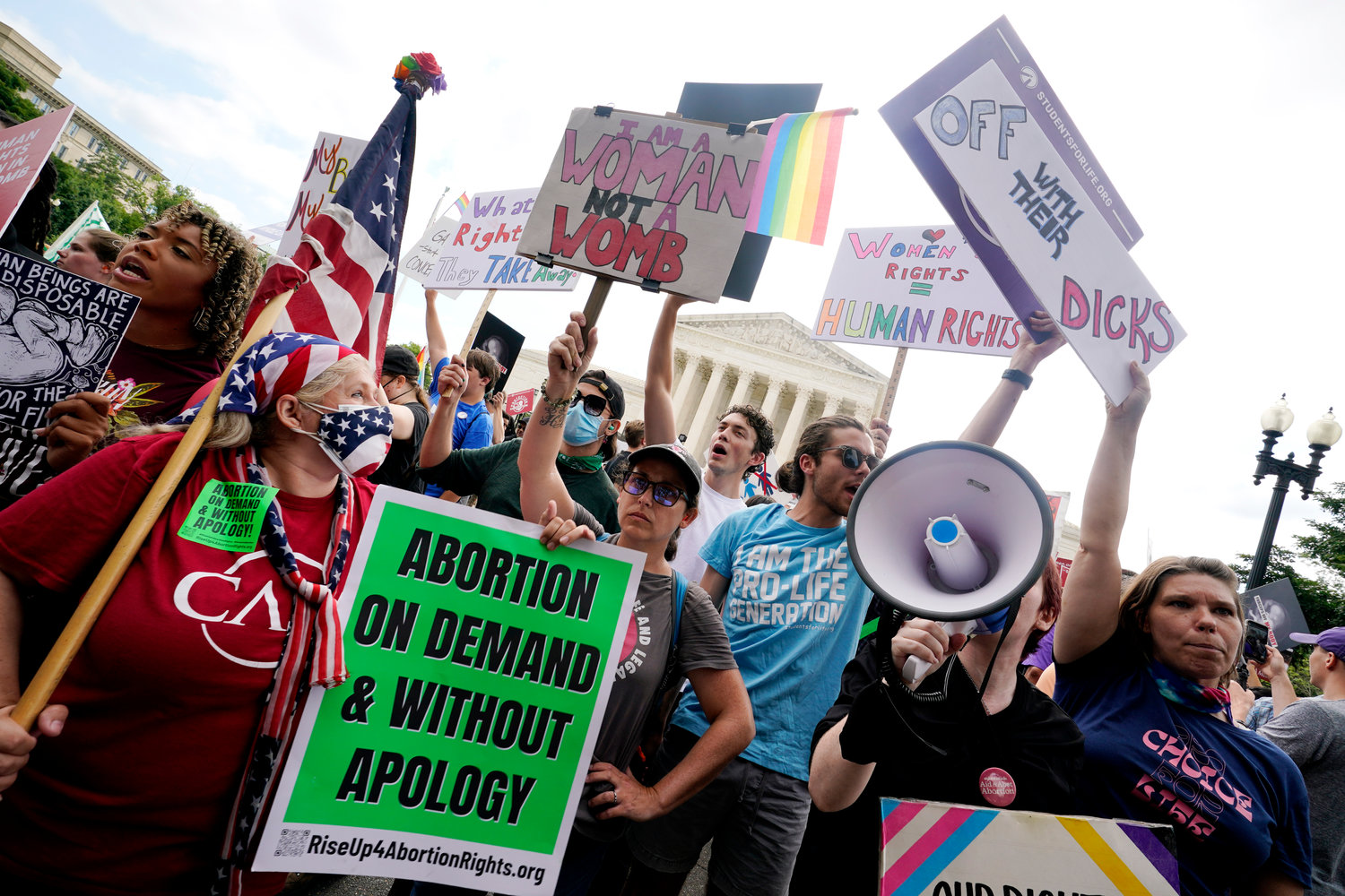 People protest the Supreme Court ruling outside the court in Washington, D.C. on Friday. The decision has ended constitutional protections for abortion that had been in place nearly 50 years. Signiciant impacts in New York are unlikely as state lawmakers passed rules to protect abortions in 2019 and also earlier this year.