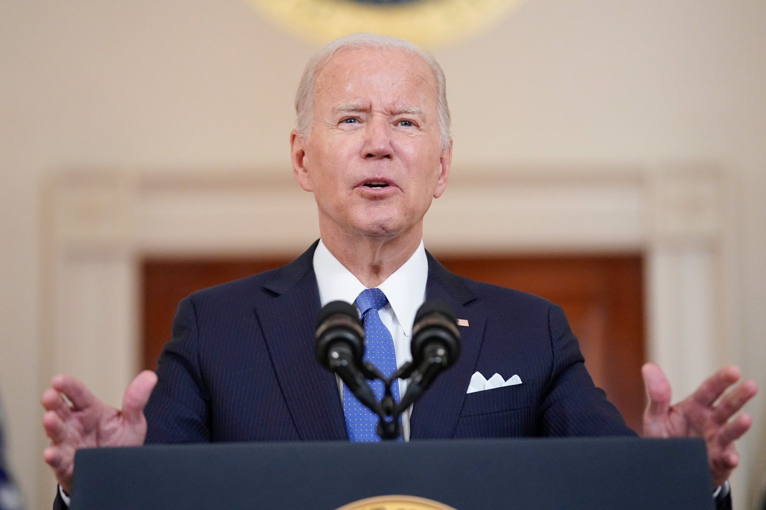 President Joe Biden speaks at the White House in Washington, Friday, June 24, 2022, after the Supreme Court overturned Roe v. Wade. (AP Photo/Andrew Harnik)