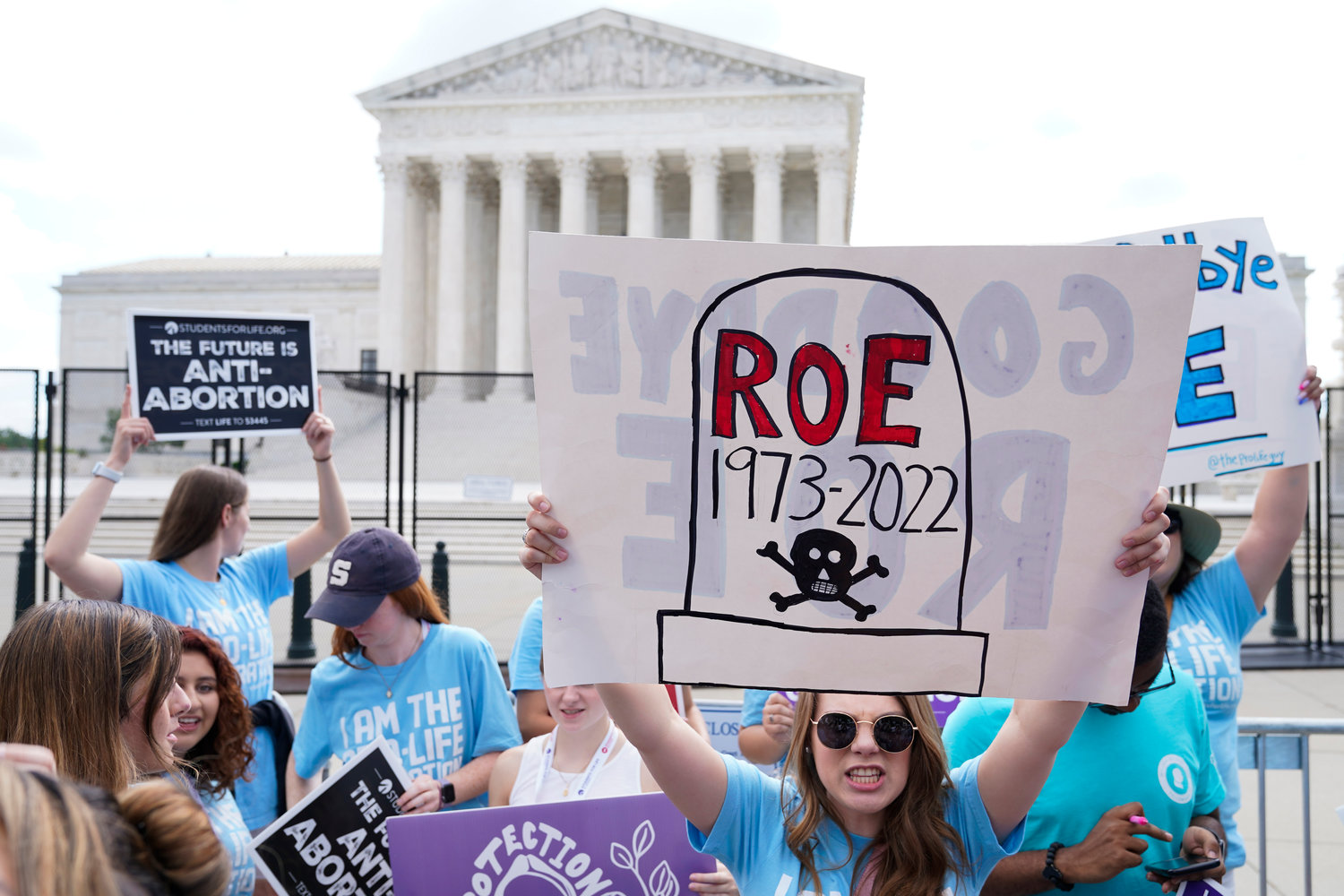 Demonstrators protest about abortion outside the Supreme Court in Washington, Friday, June 24, 2022.¬†(AP Photo/Jacquelyn Martin)