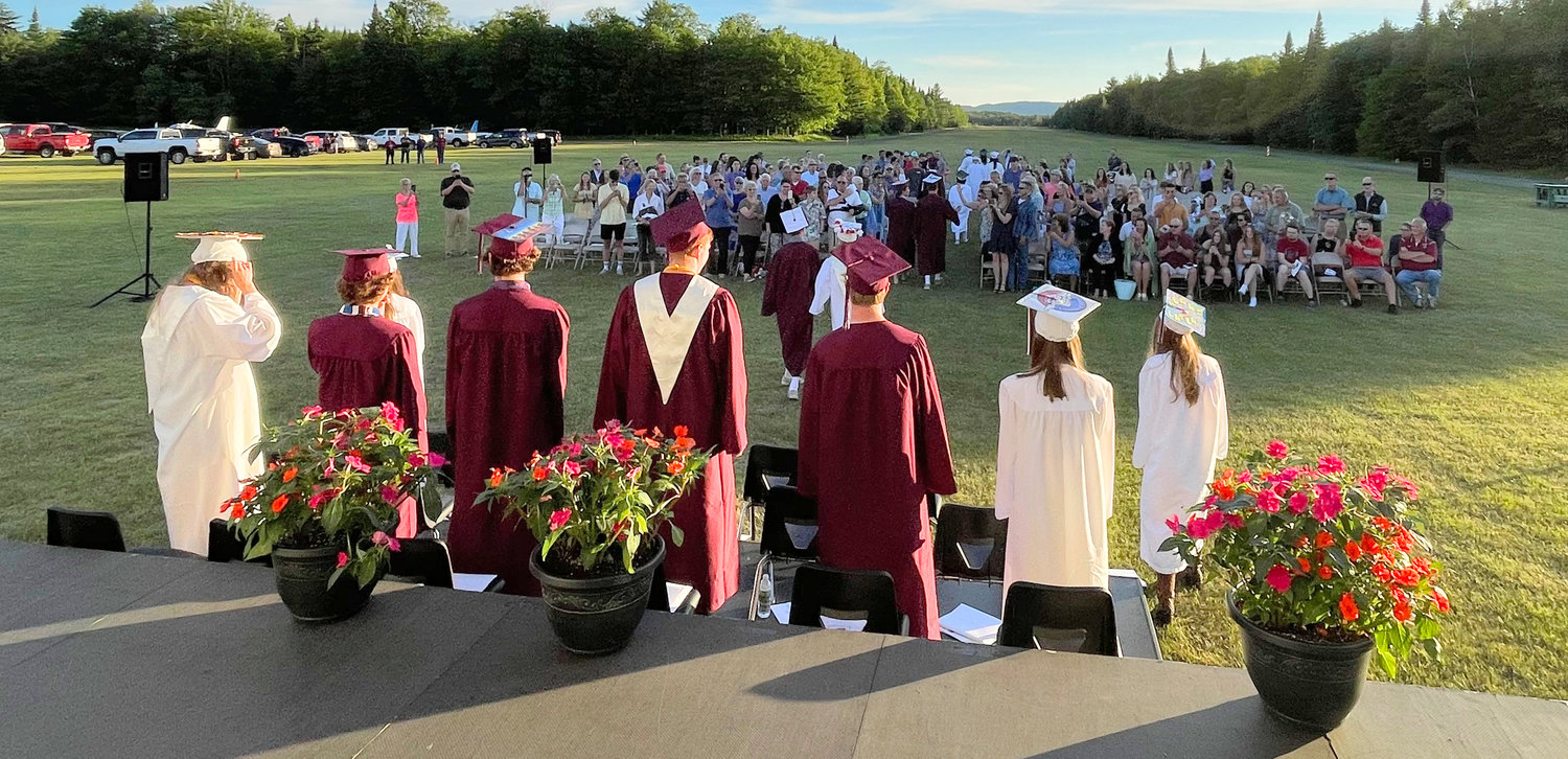 LAST TIME AS ESKIMOS — Members of the Town of Webb Union Free School District’s Class of 2022 gather and face the audience during the district’s commencement exercises on Friday, June 24 in Old Forge.