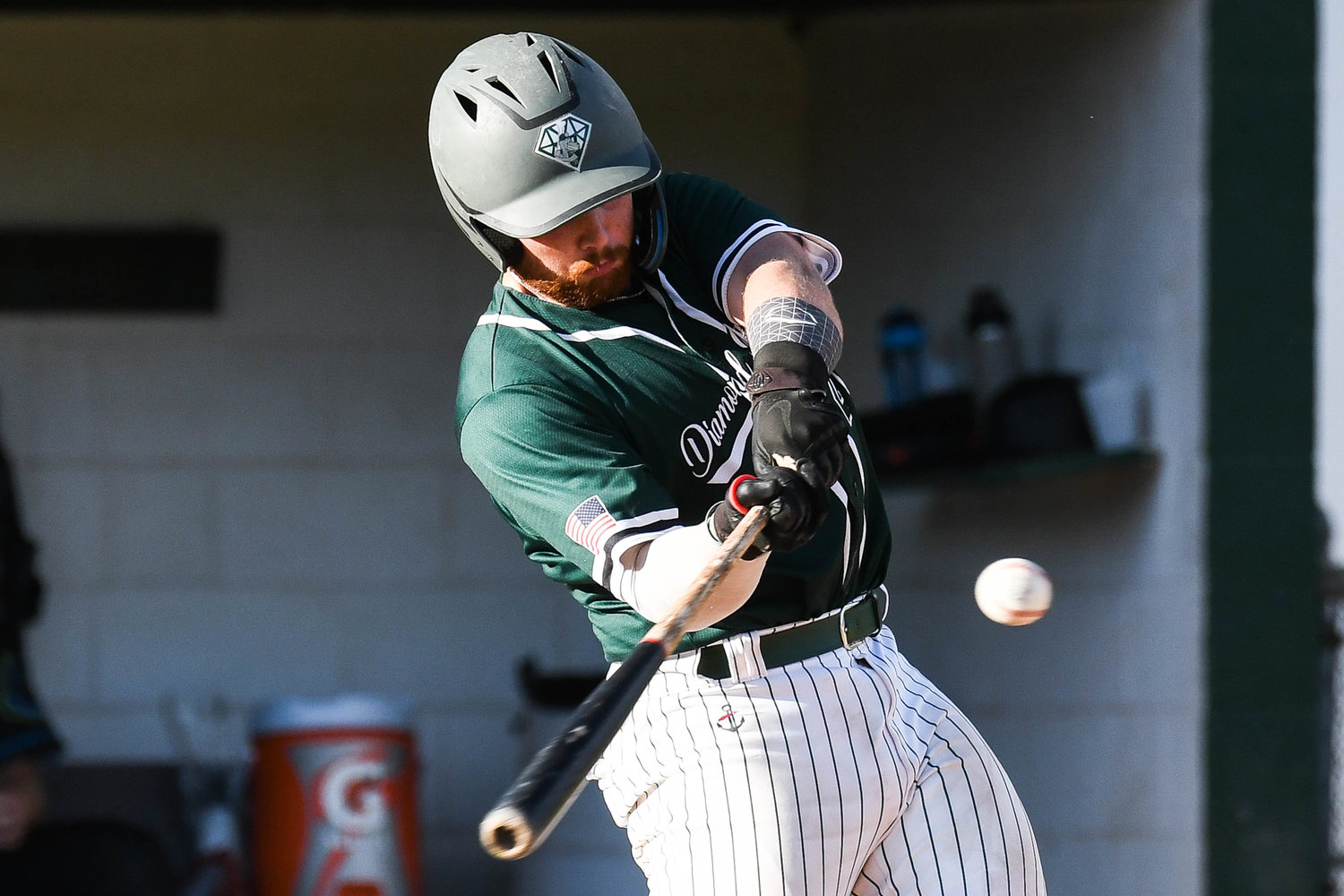 Marshall Awtry of the Mohawk Valley DiamondDawgs swings at a pitch during the the first game of a doubleheader against Jamestown on Wednesday at home. The Dawgs swept the two games, winning 4-0 and 11-1.