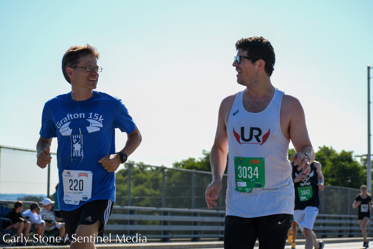 Competitors in the 45th Boilermaker Road Race made their way over Burrstone Road bridge as they approached the finish line over three miles away.