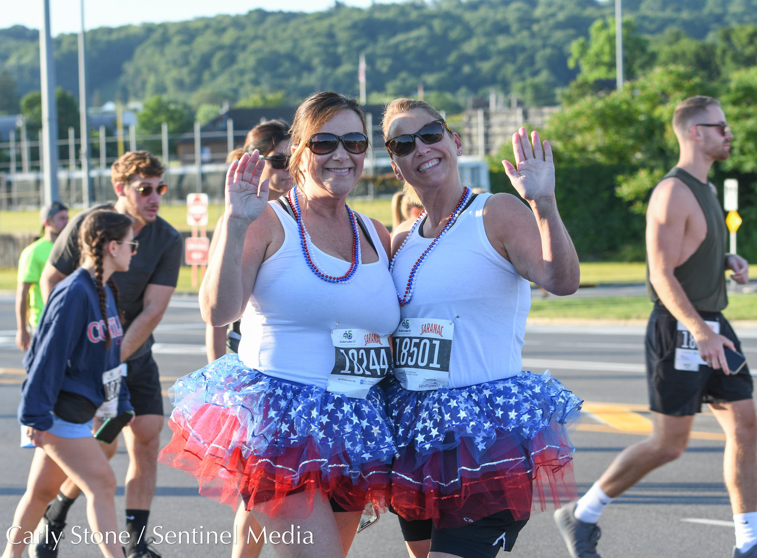 Pictured from left to right, Denise Serianni, of Whitesboro, and Sharon Thrasher, of New Hartford, dressed up to take on the 2022 Boilermaker 5K on Sunday, July 10.