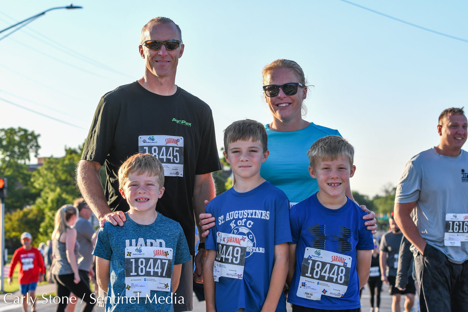 Top left to right: Brian and Emily Sypek. Bottom left to right: Garret, Owen, and Landon Sypek. All competed in the 2022 Boilermaker 5K.