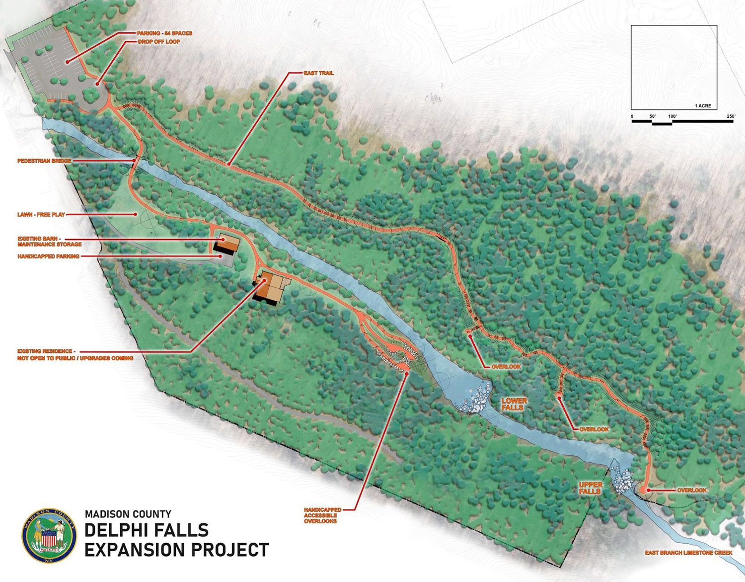 This summer, the 66-acre Delphi Falls County Park property – with only a fraction of its acreage currently accessible to the public – will be entering into phase one of planned improvements and expansion.