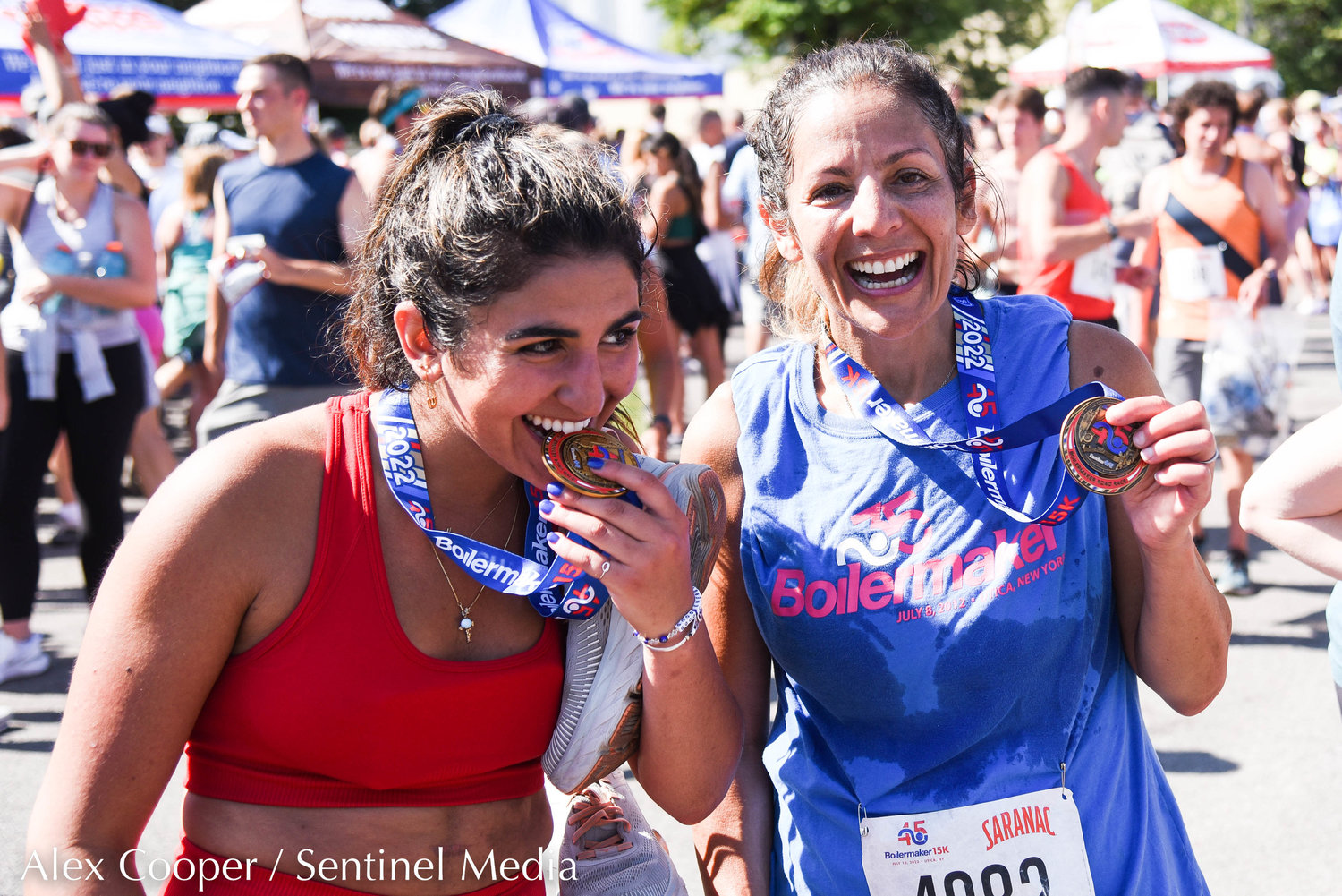 Runners enjoy the Saranac Post Race Party following the 45th Boilermaker Road Race.