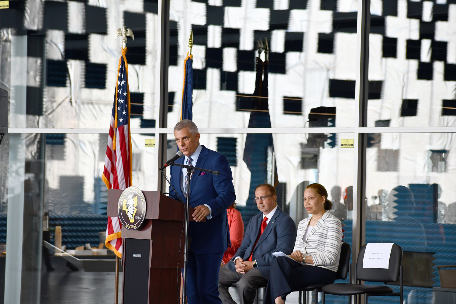 Oneida County Executive Anthony J. Picente, Jr. speaks during a press conference at the completion of  Skydome, an indoor UAS testing center in at the Griffiss Business and Technology Park.
