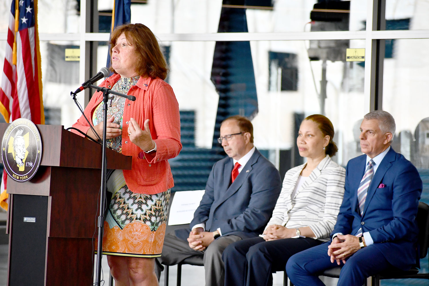 Assemblywoman Marianne Buttenschon speaks at the completion of  Skydome, an indoor UAS testing center in at the Griffiss Business and Technology Park.