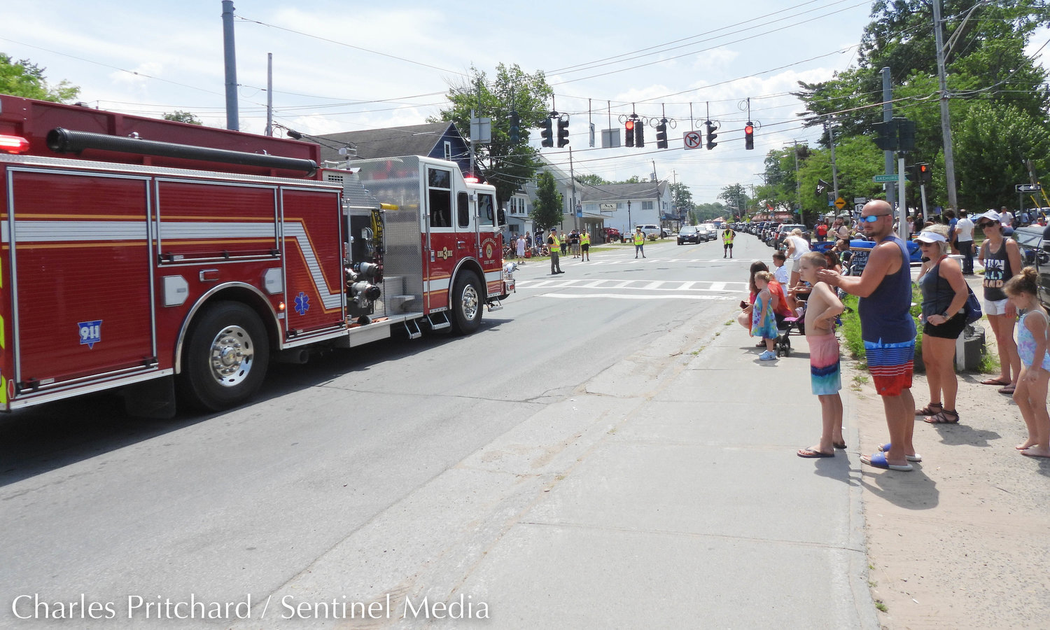 The Sylvan Beach Pirate's Parade makes its way down Main Street. Pictured is one of the Sylvan Beach Fire Department's fire engines, blaring its siren for the parade.