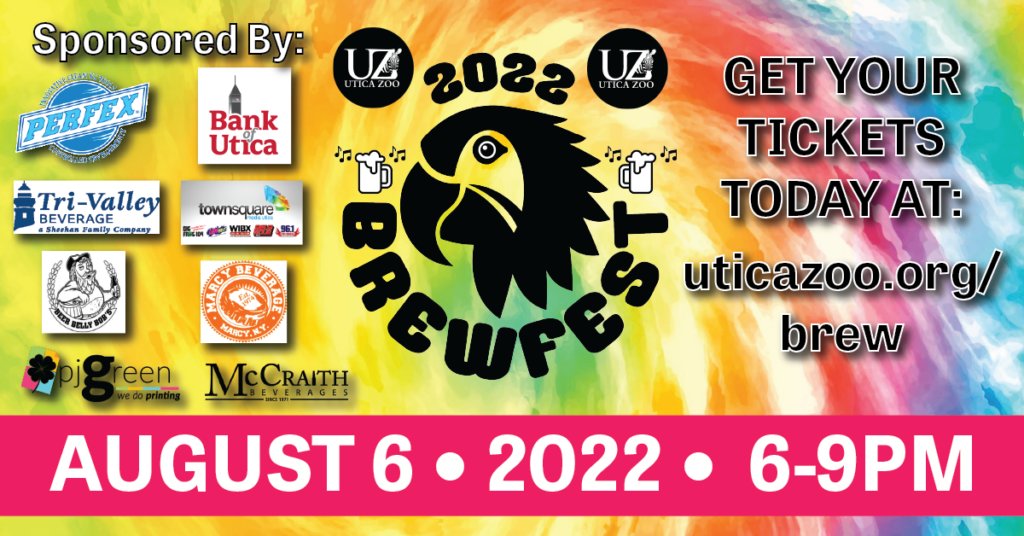 The Utica Zoo Brewfest is scheduled to take place on Saturday, Aug 6 from 6 p.m. to 9 p.m. at 1 Utica Zoo Way, Utica.