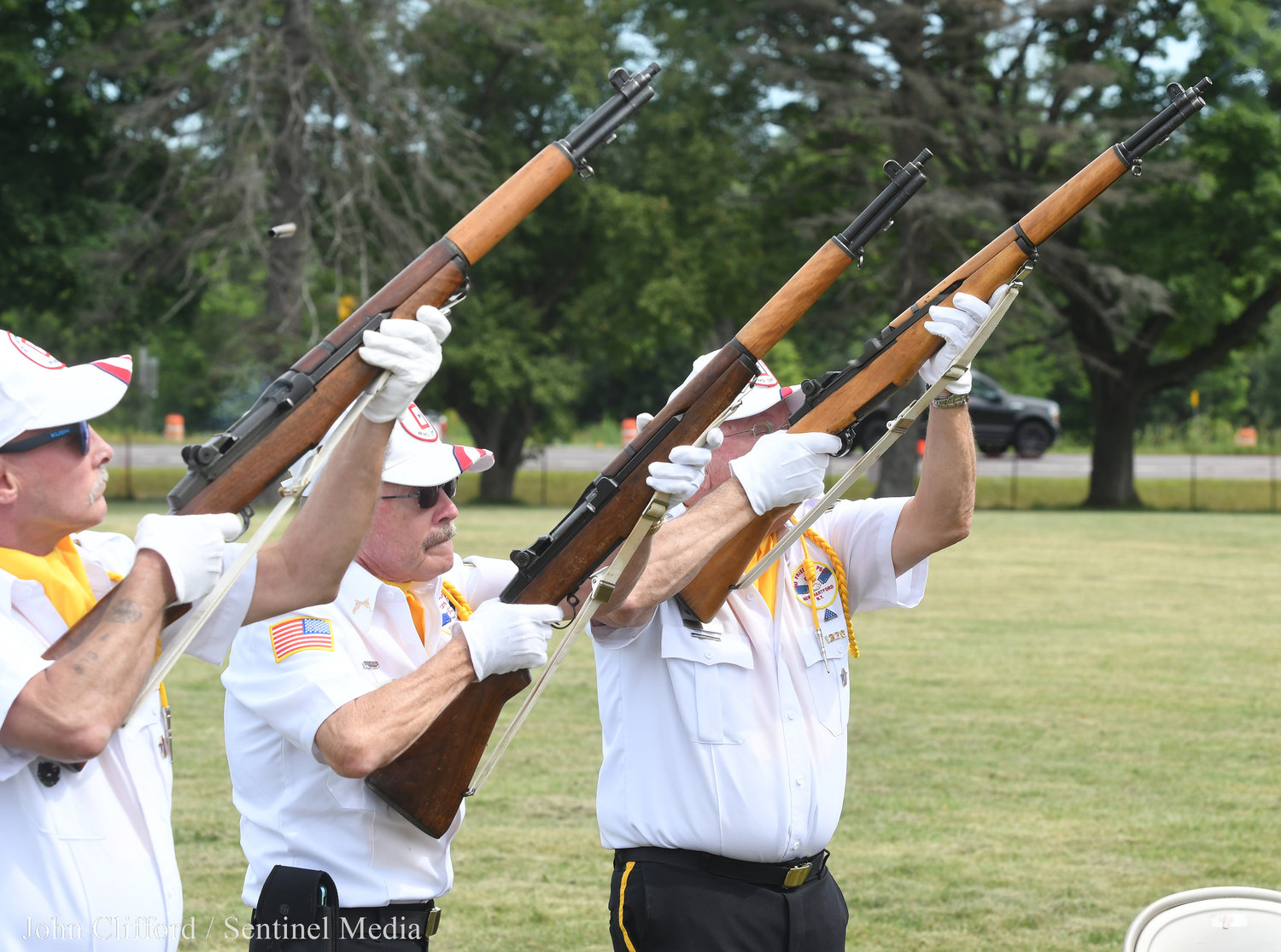 Pictured is the ceremonial gun salute at the Wednesday, July 27 dedication ceremony.