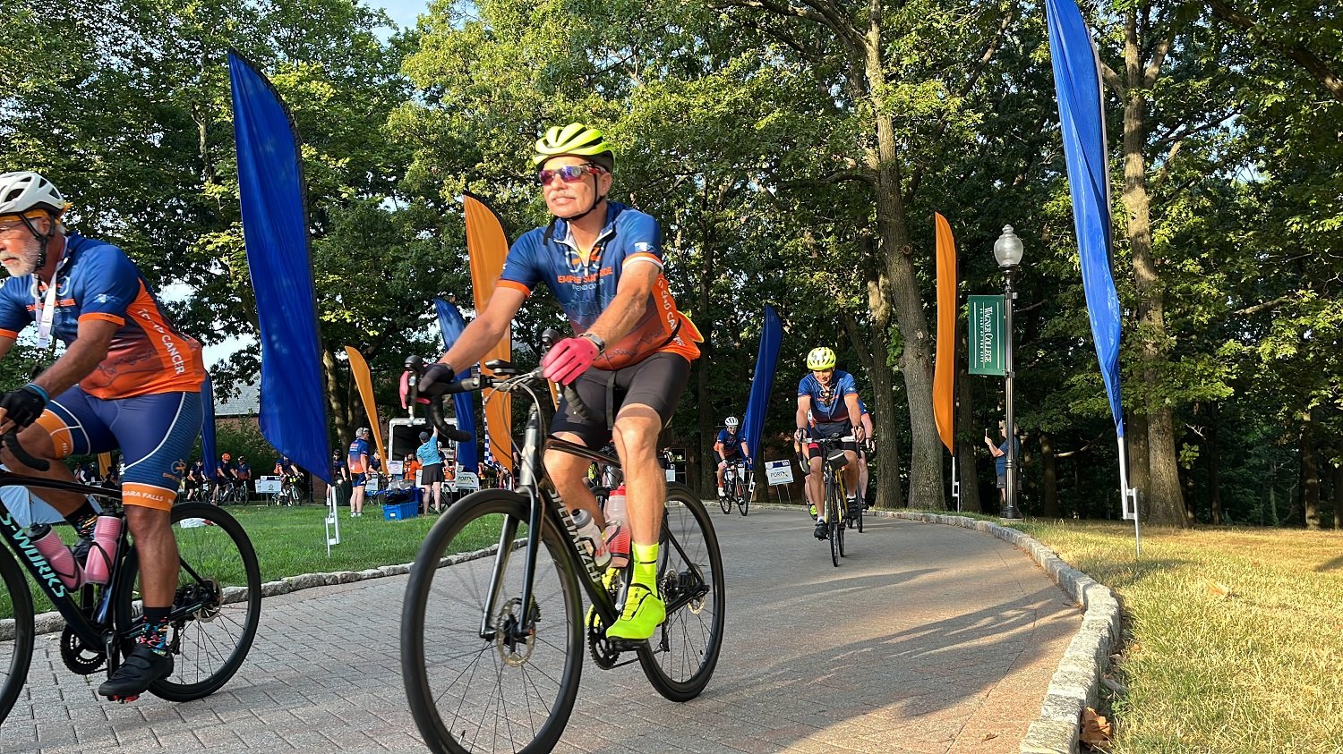 Cyclists begin a more than 500-mile journey in this submitted file photo. More than 200 cyclists will arrive in the city on Thursday, completing the fourth leg of a ride across New York to raise funds for cancer research at Roswell Park Comprehensive Cancer Center in Buffalo.